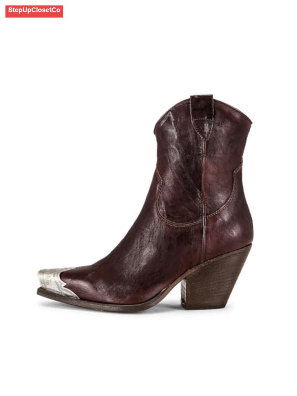 Women's Cowboy Ankle Boots Synthetic Leather Snip Toe Metal Toe Rand Stacked